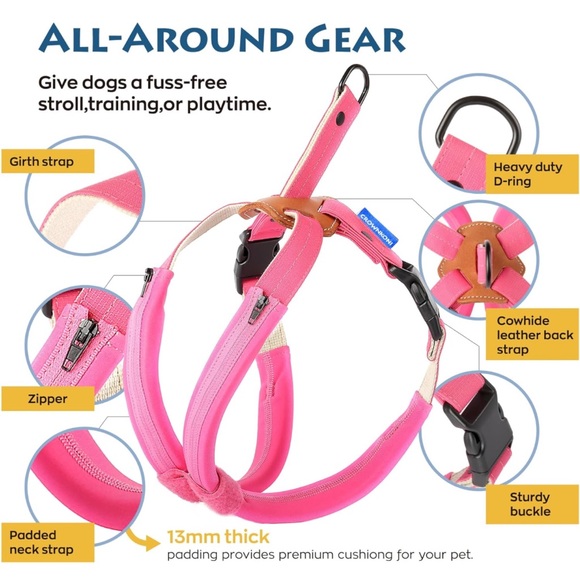 No Pull Dog Harness Adjustable Lightweight, No Choke, Leather, Heavy Duty - Picture 6 of 13